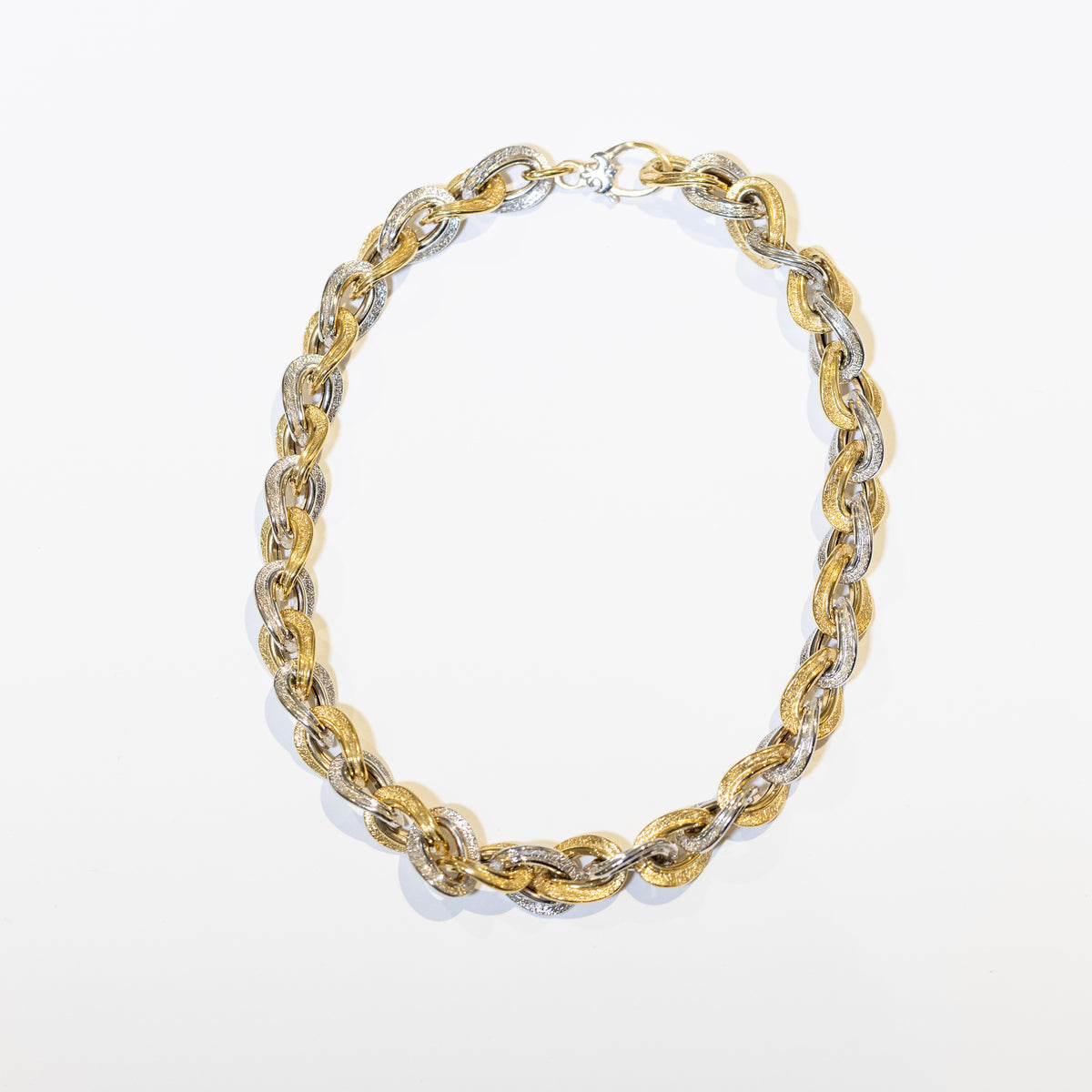 Collana Collier in Oro Giallo e Bianco 18 KT Fantasia Intreccio Satinato