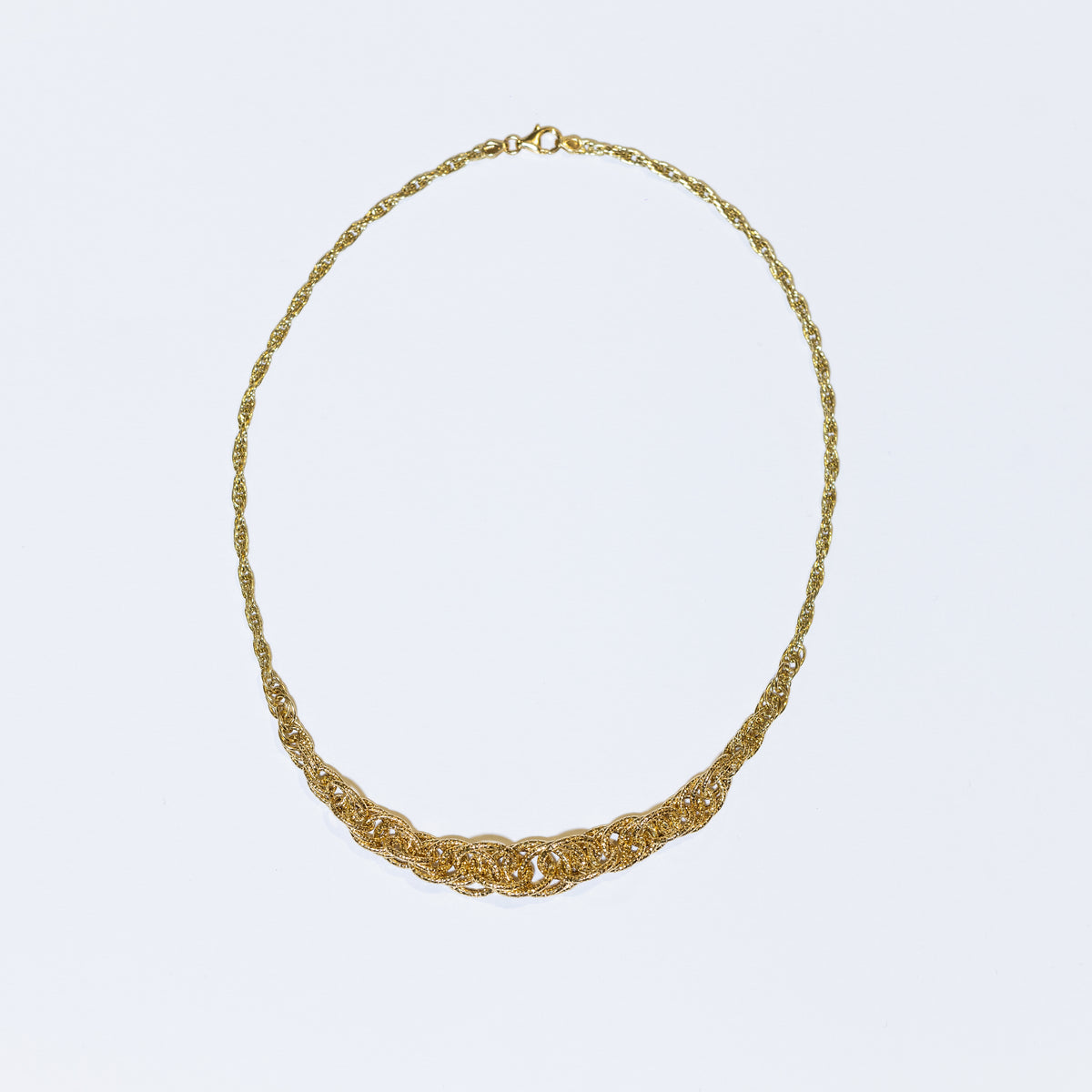 18 KT White and Yellow Gold Necklace Rope and Circle Fantasy