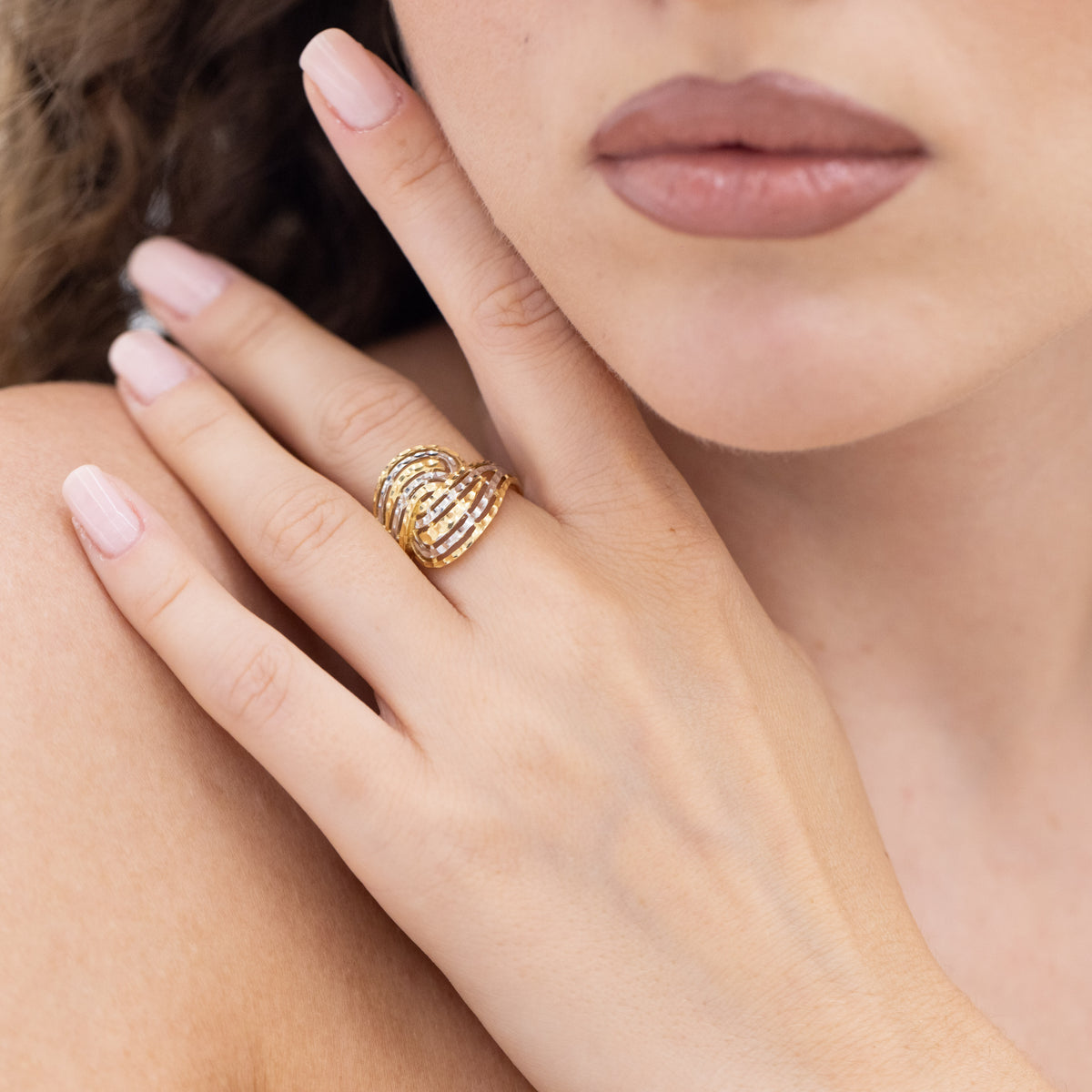 Wave Ring In 18 Kt White And Yellow Gold