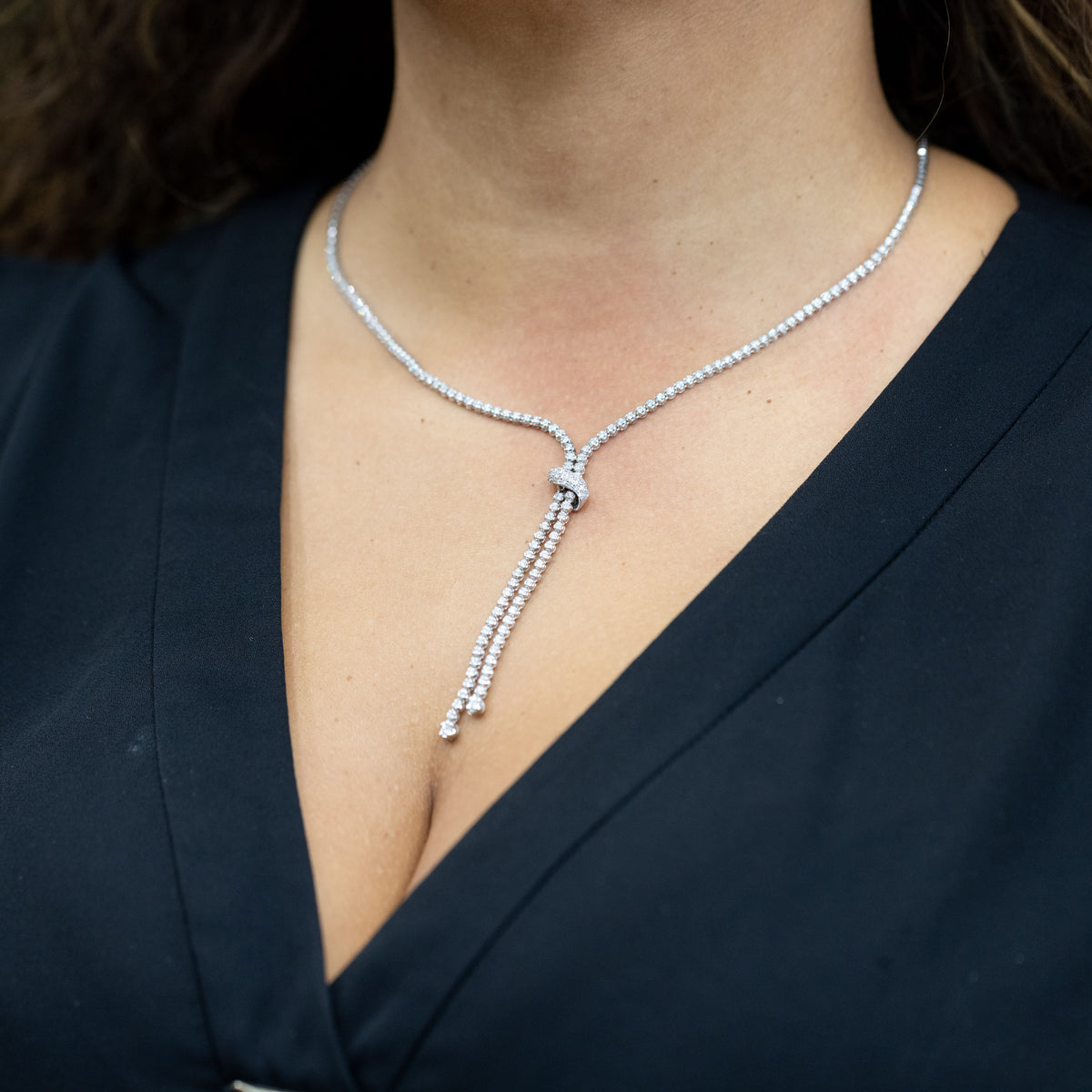 18K White Gold Diamond Knot Necklace