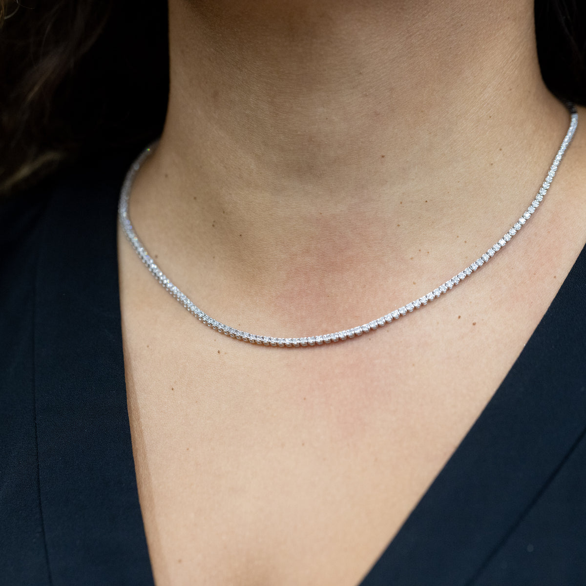 18K White Gold and Diamond Tennis Necklace