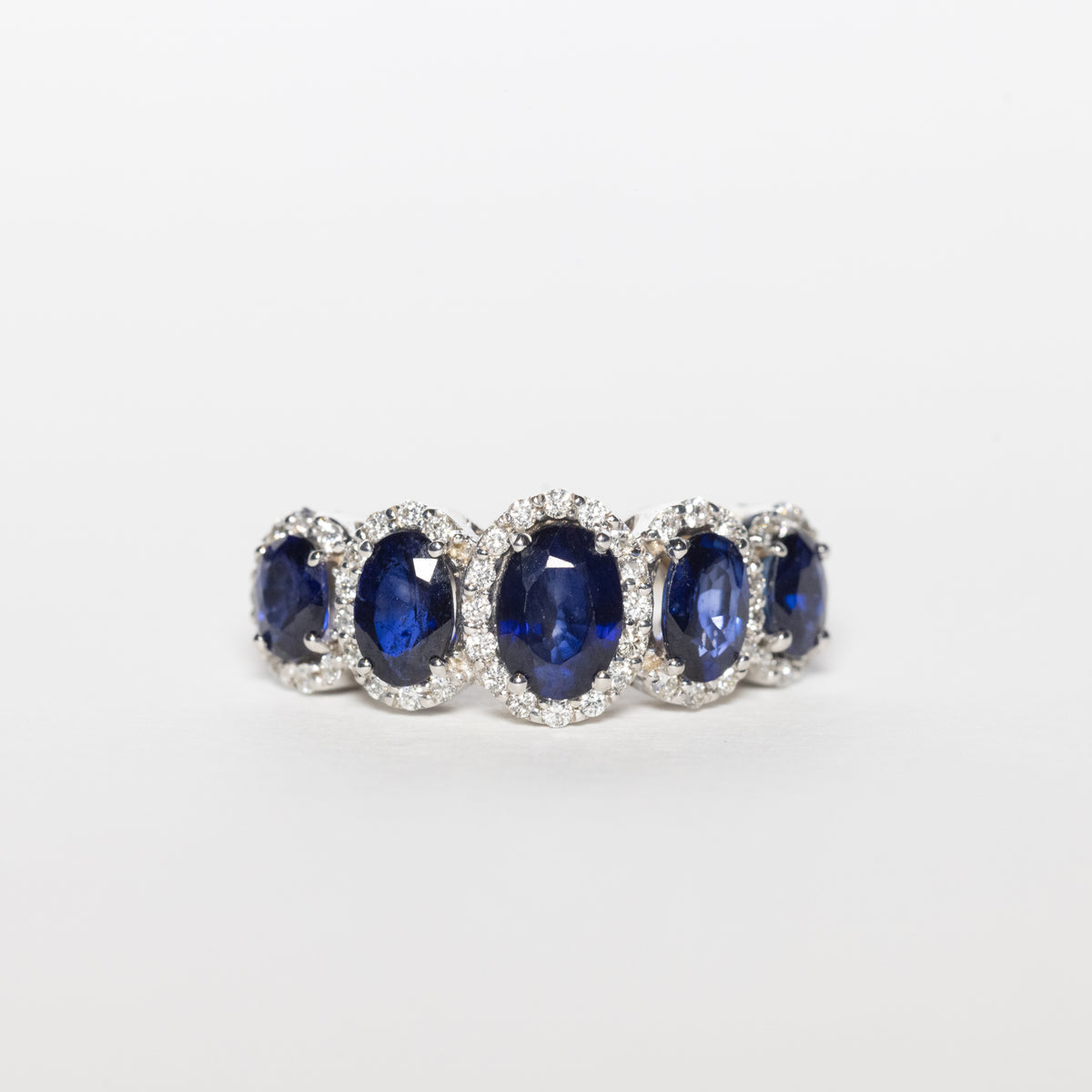 18Kt White Gold Five Stone Eternity Ring With Sapphires And Diamonds