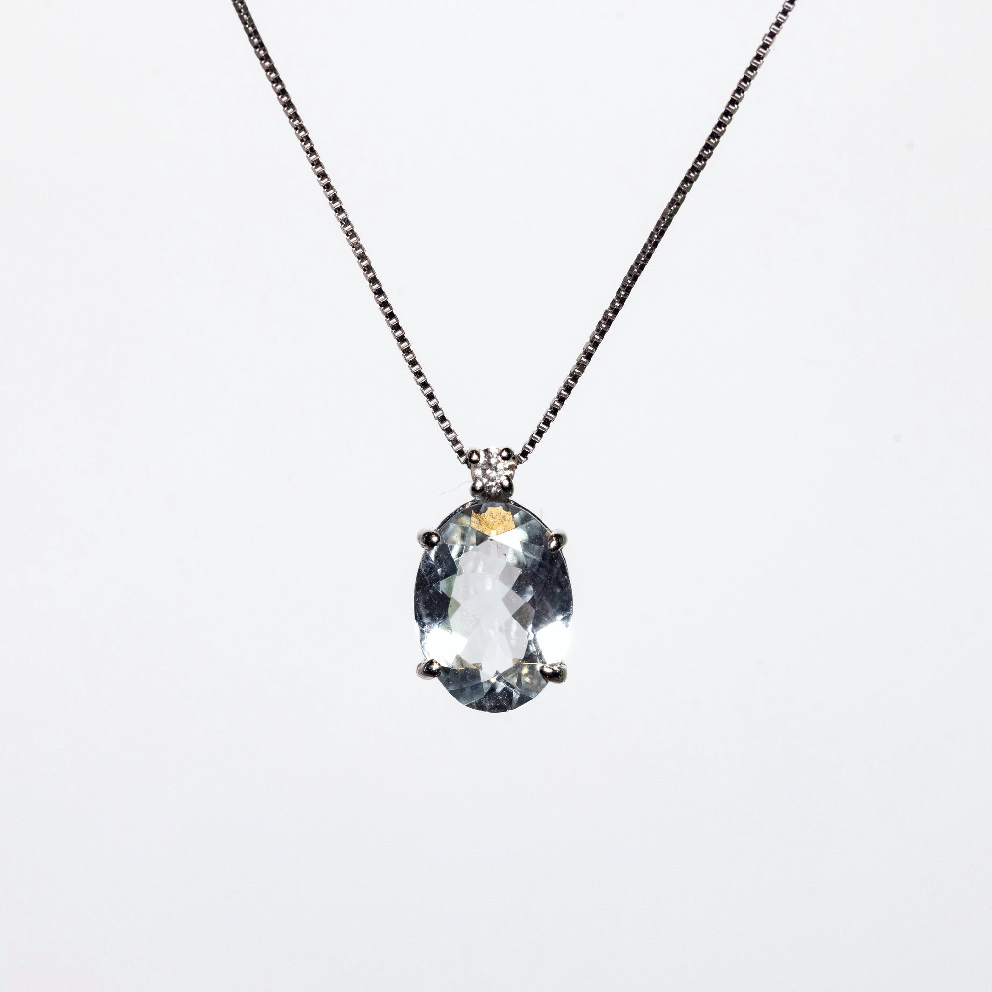 Collana In Oro Bianco 18 Kt Con AcquaMarina Taglio Ovale - Zahir Gioielli - Foto 1