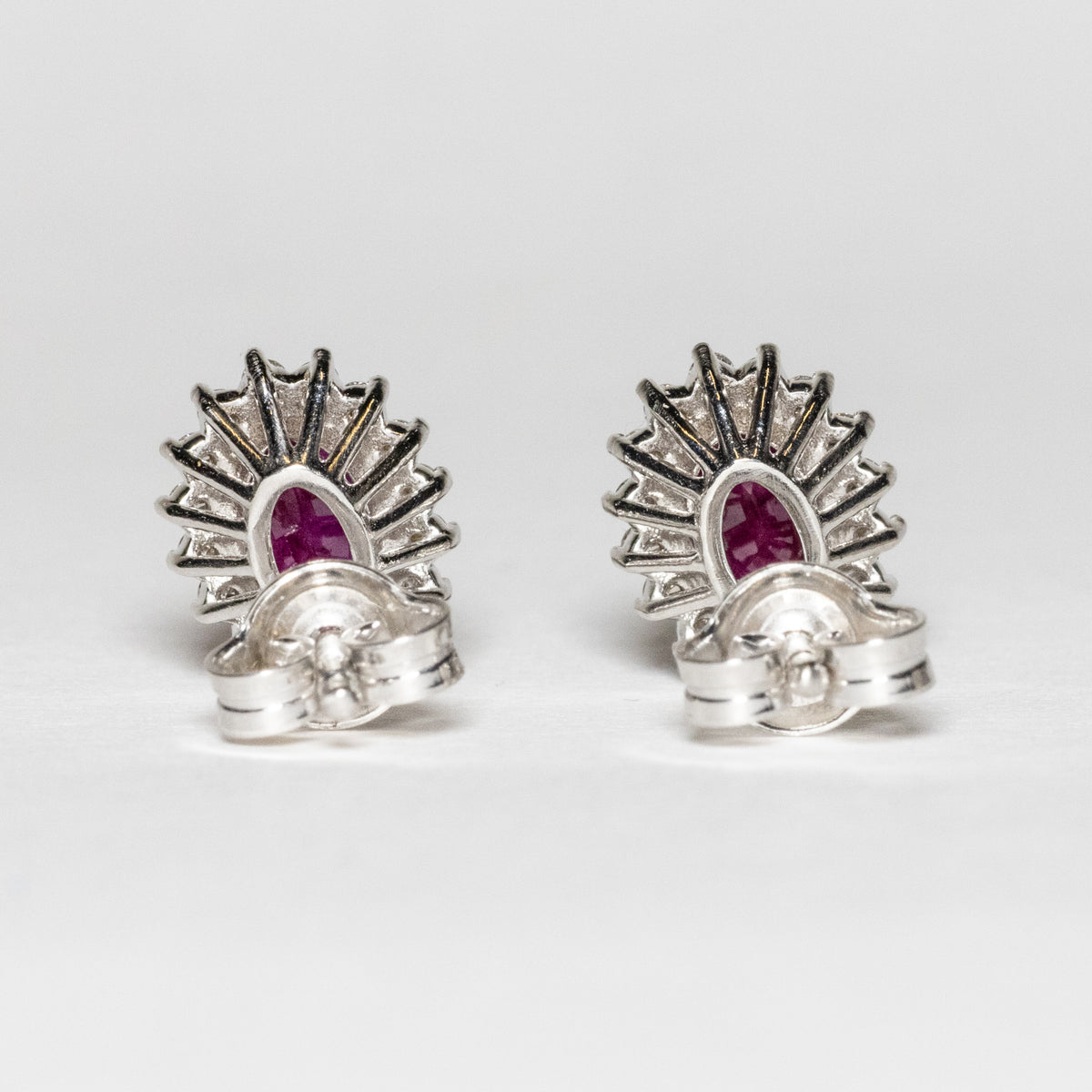 18kt White Gold Earrings with Central Rubies and Surround with Diamonds 