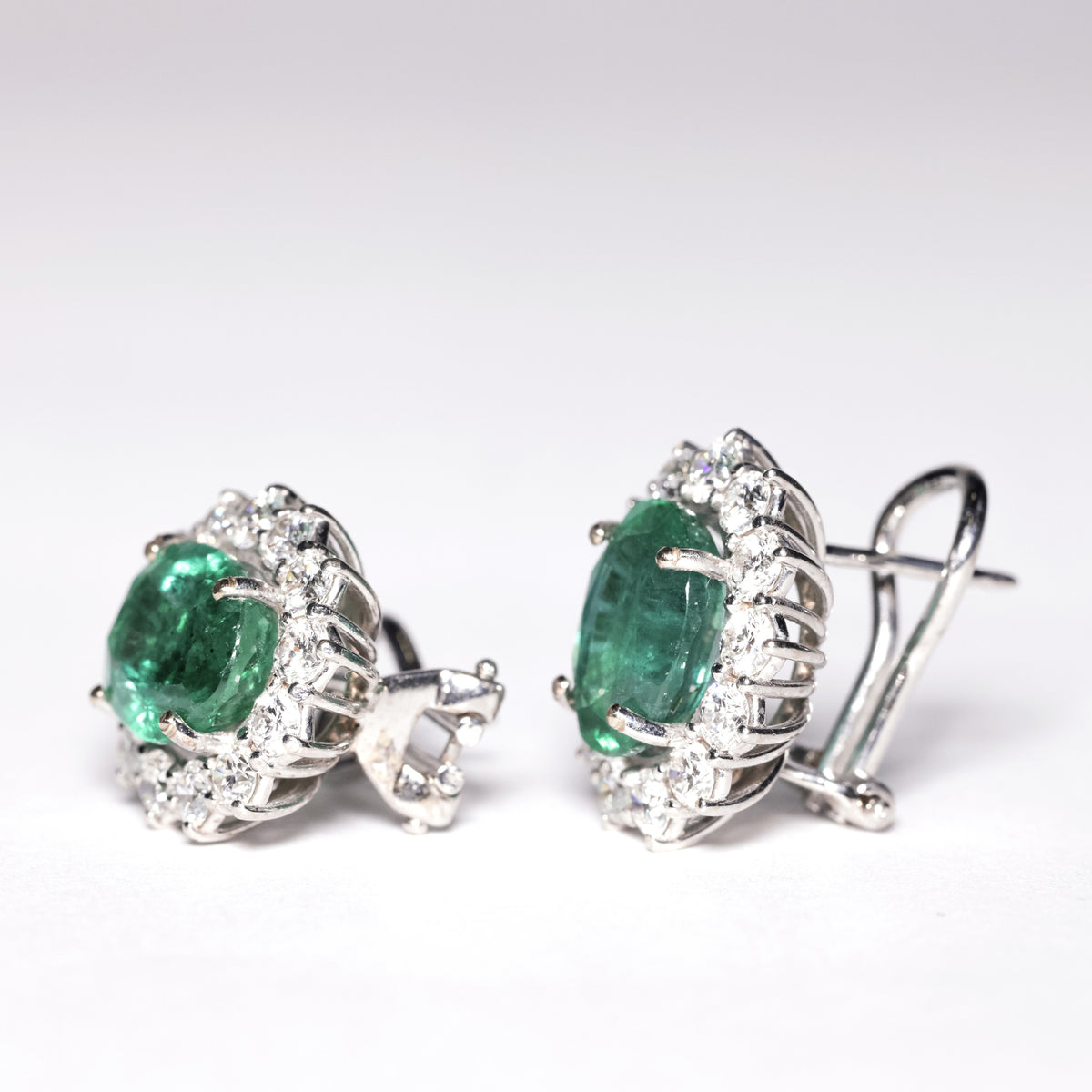 7.20ct Emerald, Diamond and 18KT Gold Earrings