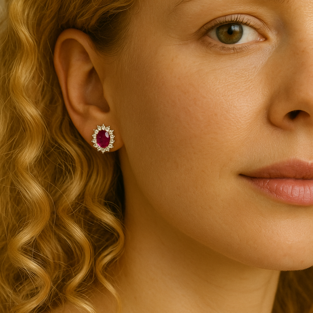 18kt White Gold Earrings with Central Rubies and Surround with Diamonds 