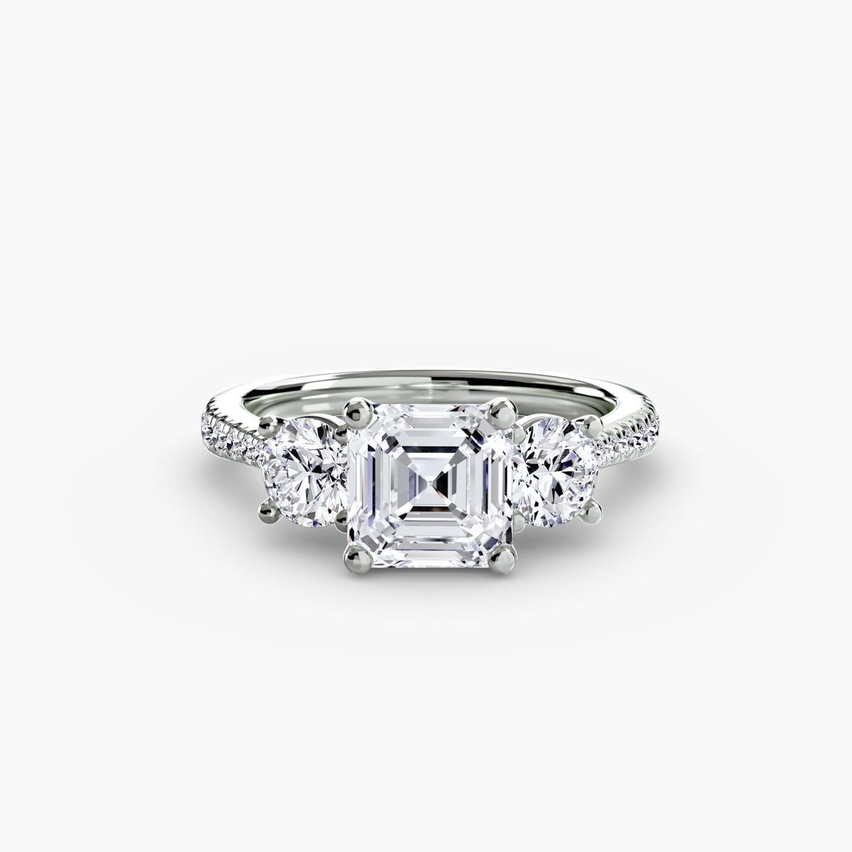 Ring with Three Stones and Pavé Band