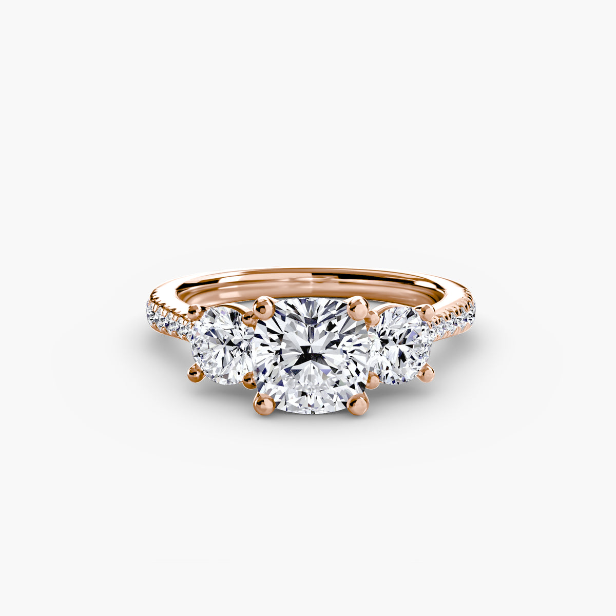 Ring with Three Stones and Pavé Band