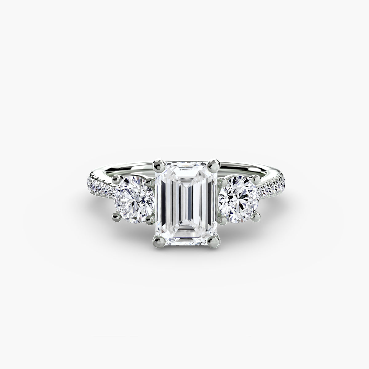 Ring with Three Stones and Pavé Band