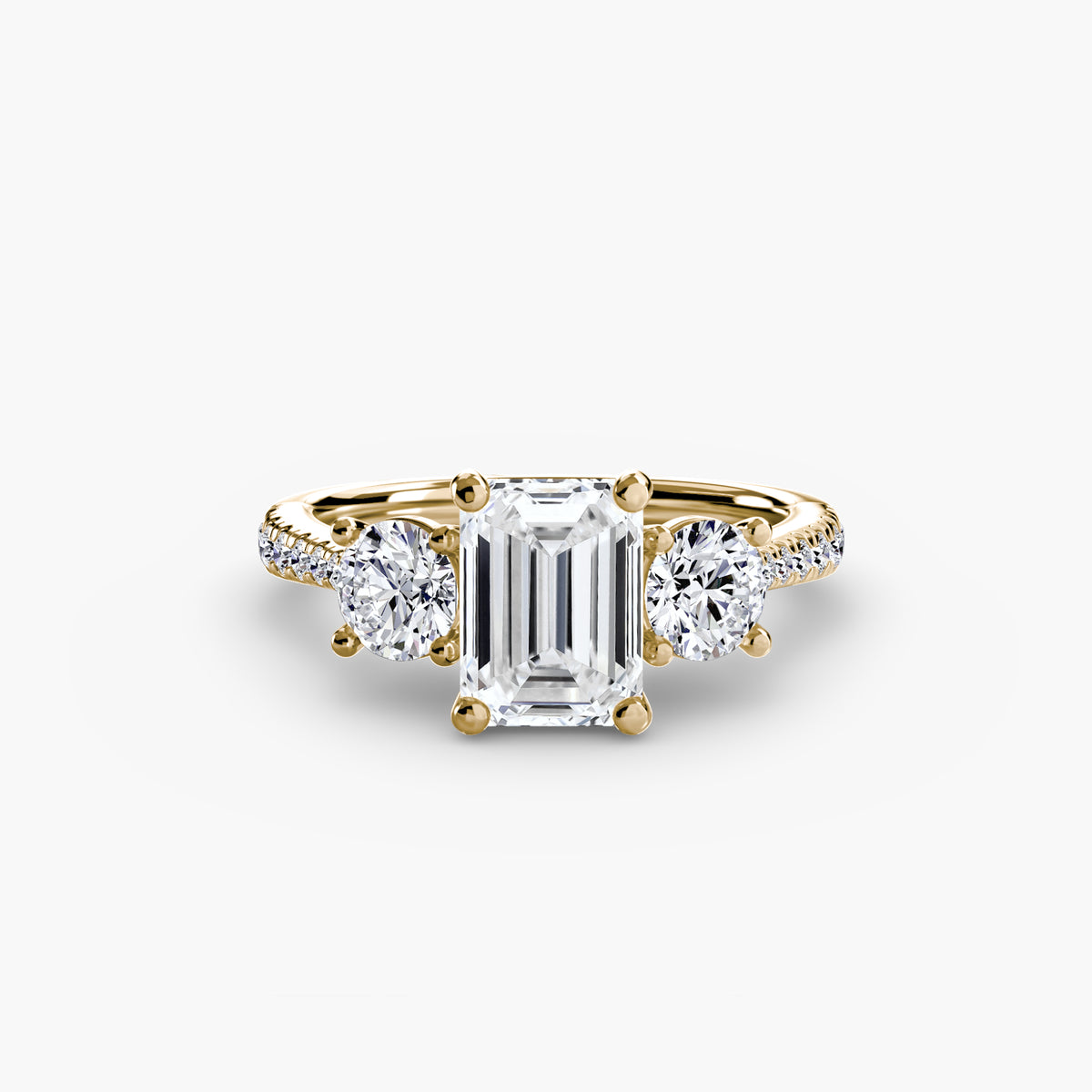 Ring with Three Stones and Pavé Band