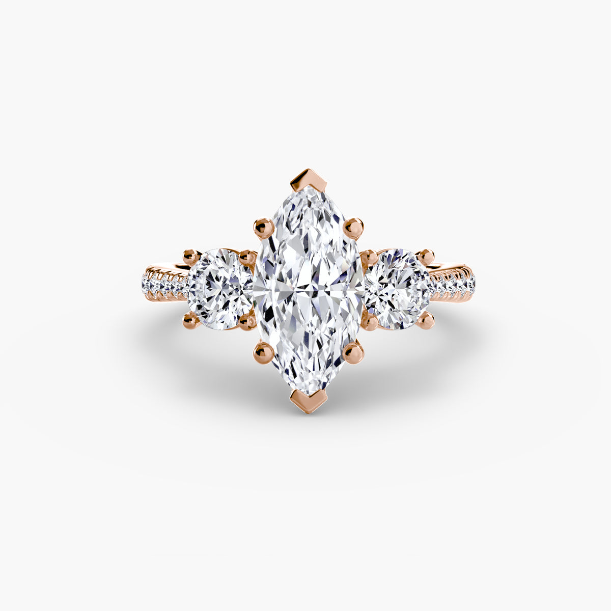 Ring with Three Stones and Pavé Band