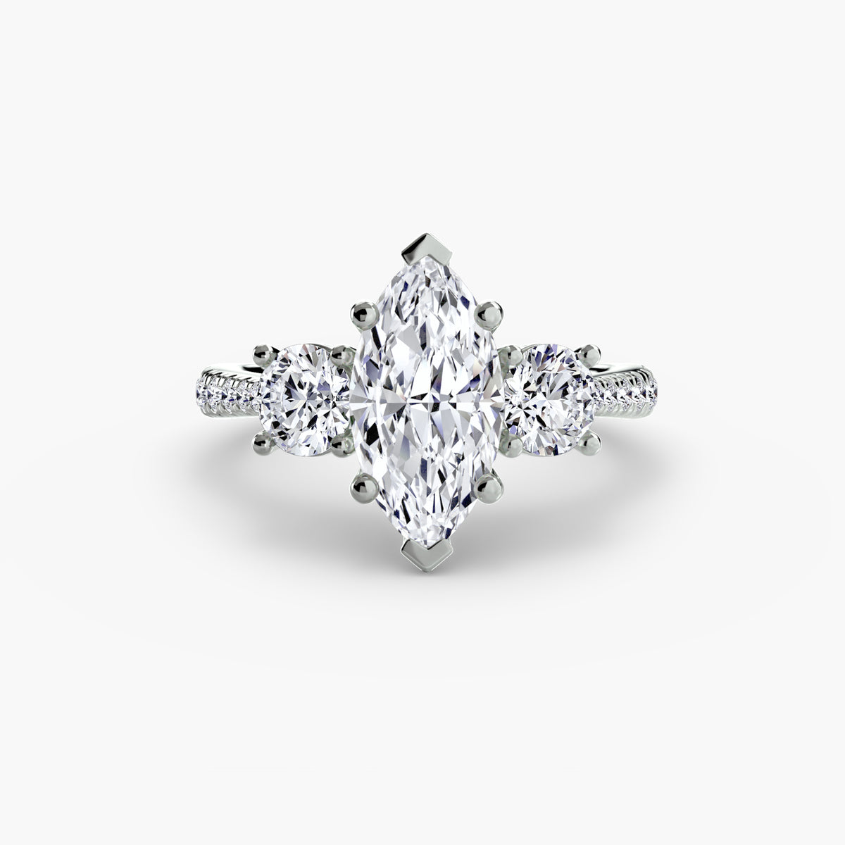 Ring with Three Stones and Pavé Band