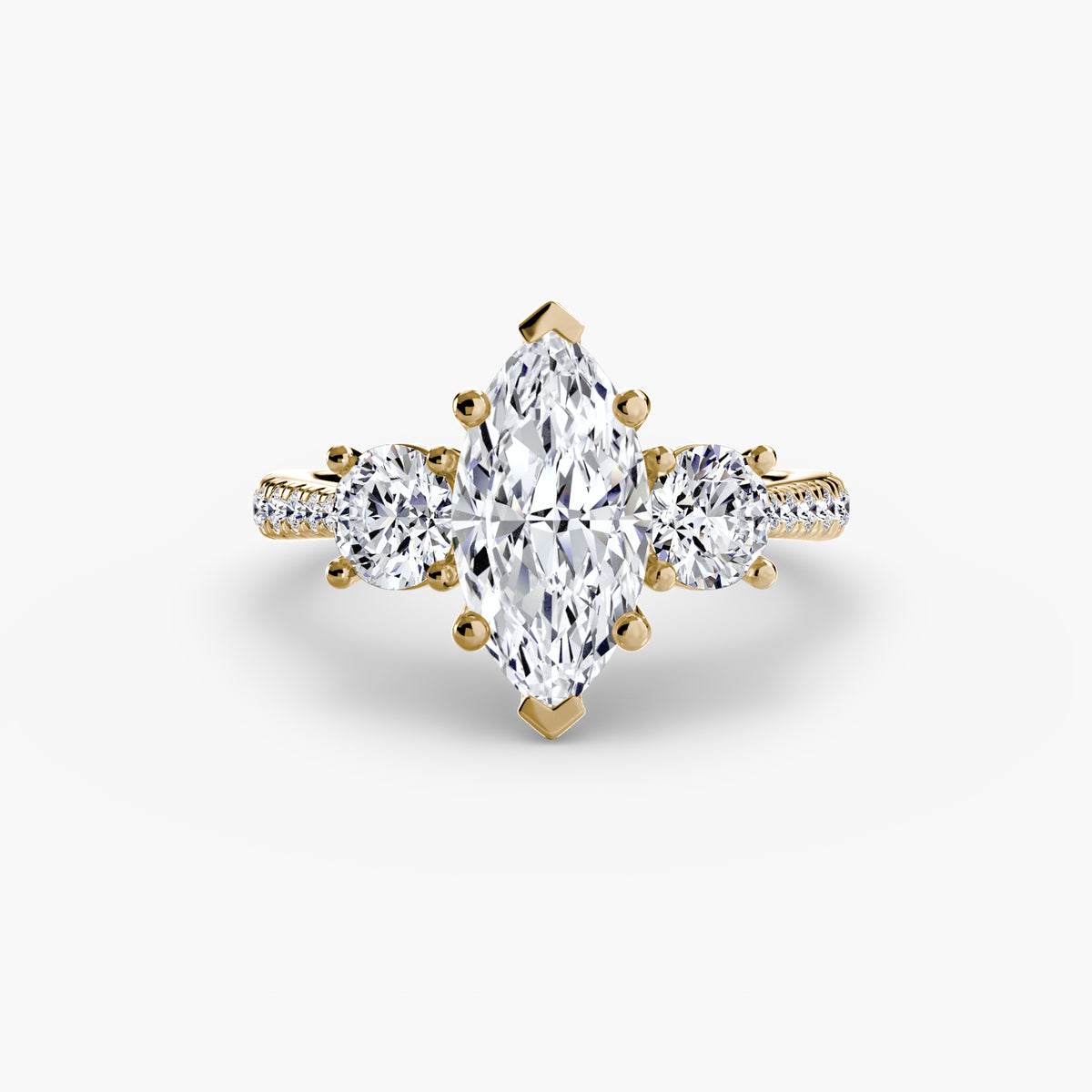 Ring with Three Stones and Pavé Band