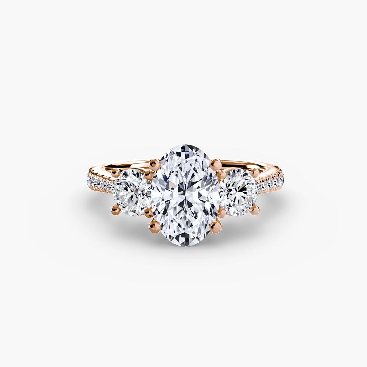 Ring with Three Stones and Pavé Band