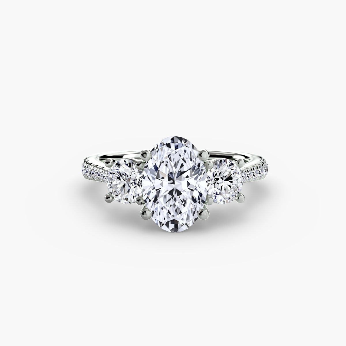 Ring with Three Stones and Pavé Band