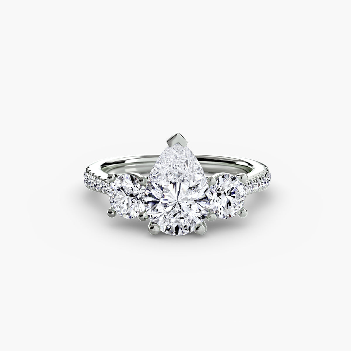 Ring with Three Stones and Pavé Band