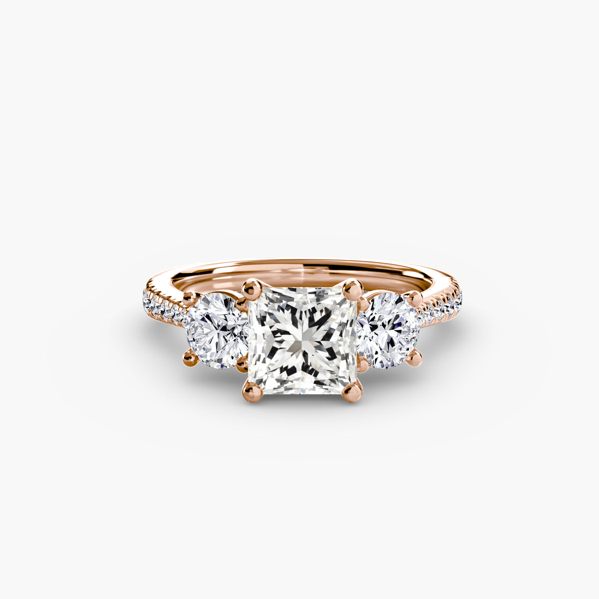 Ring with Three Stones and Pavé Band