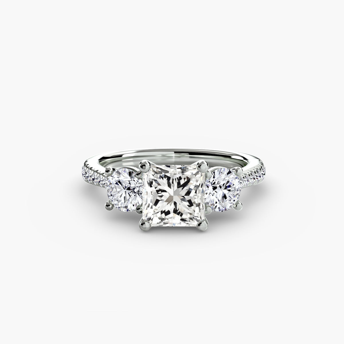 Ring with Three Stones and Pavé Band