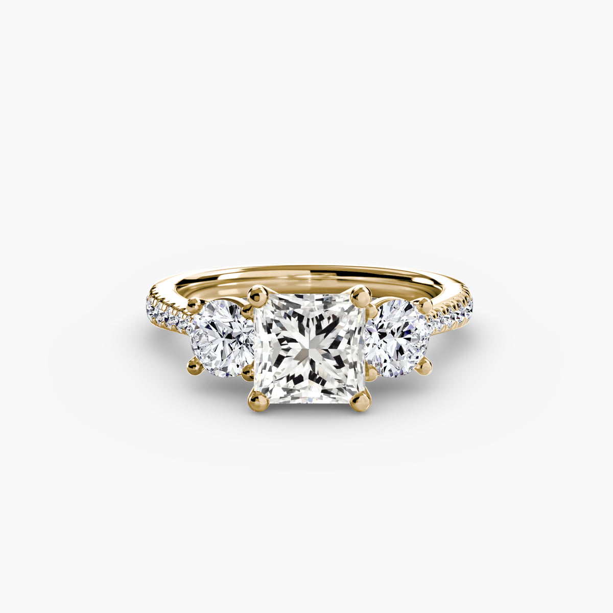Ring with Three Stones and Pavé Band
