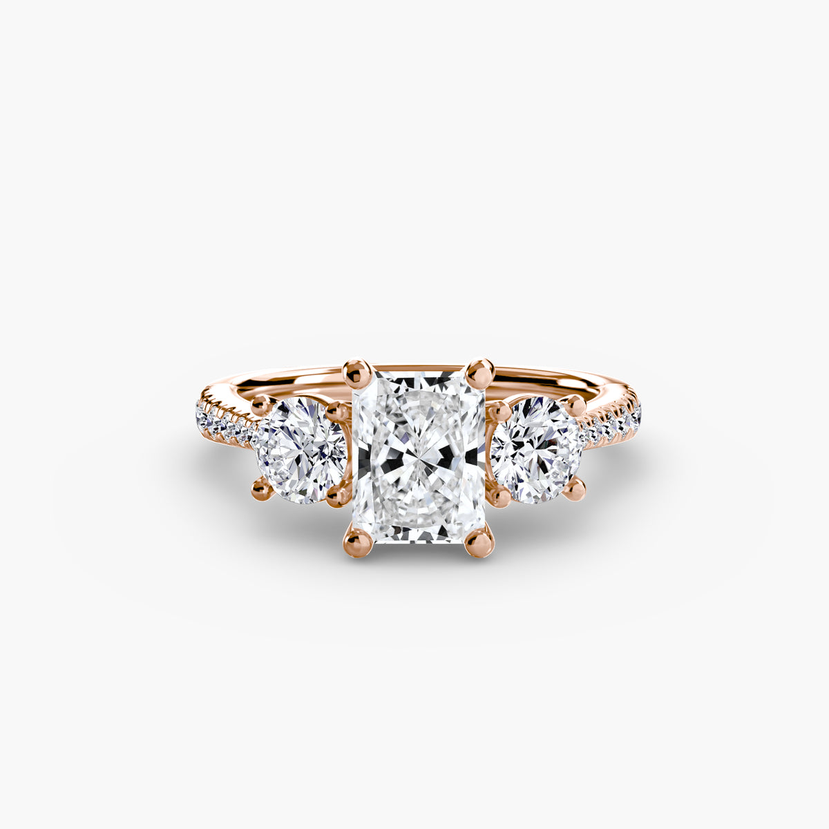 Ring with Three Stones and Pavé Band