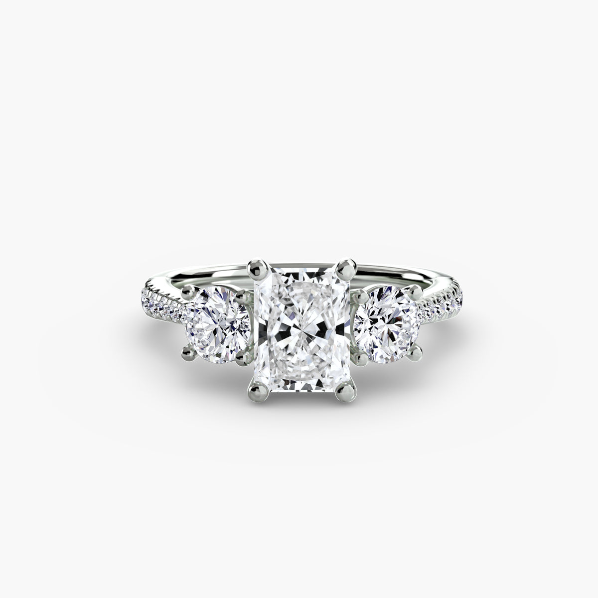 Ring with Three Stones and Pavé Band