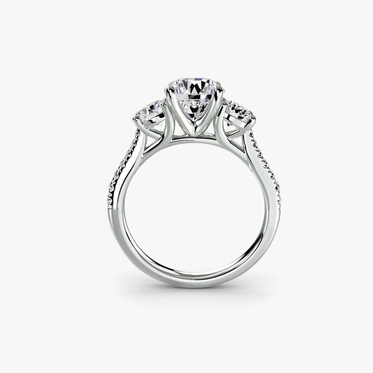Ring with Three Stones and Pavé Band