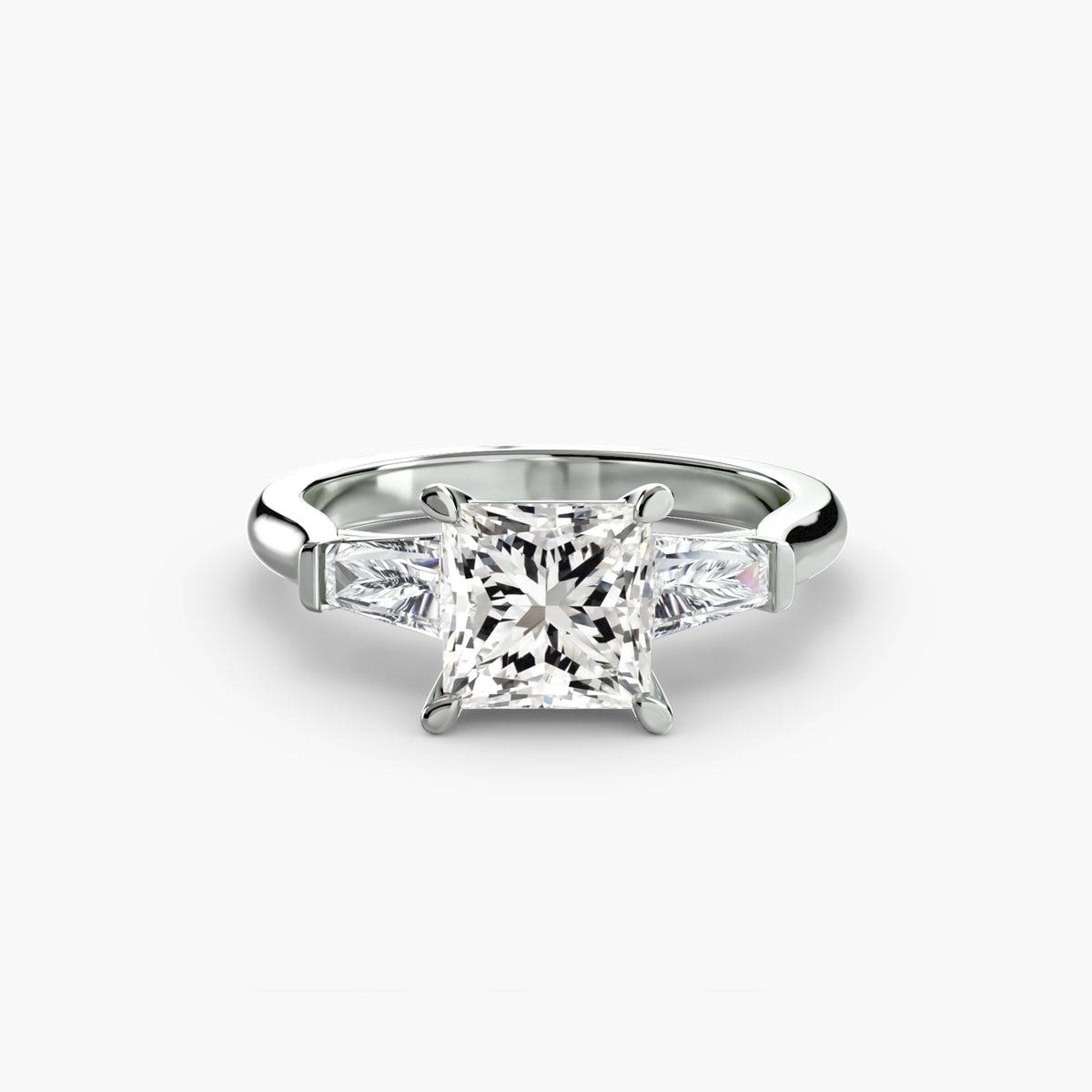 Anello con Tre Pietre (pietre laterali a baguette)