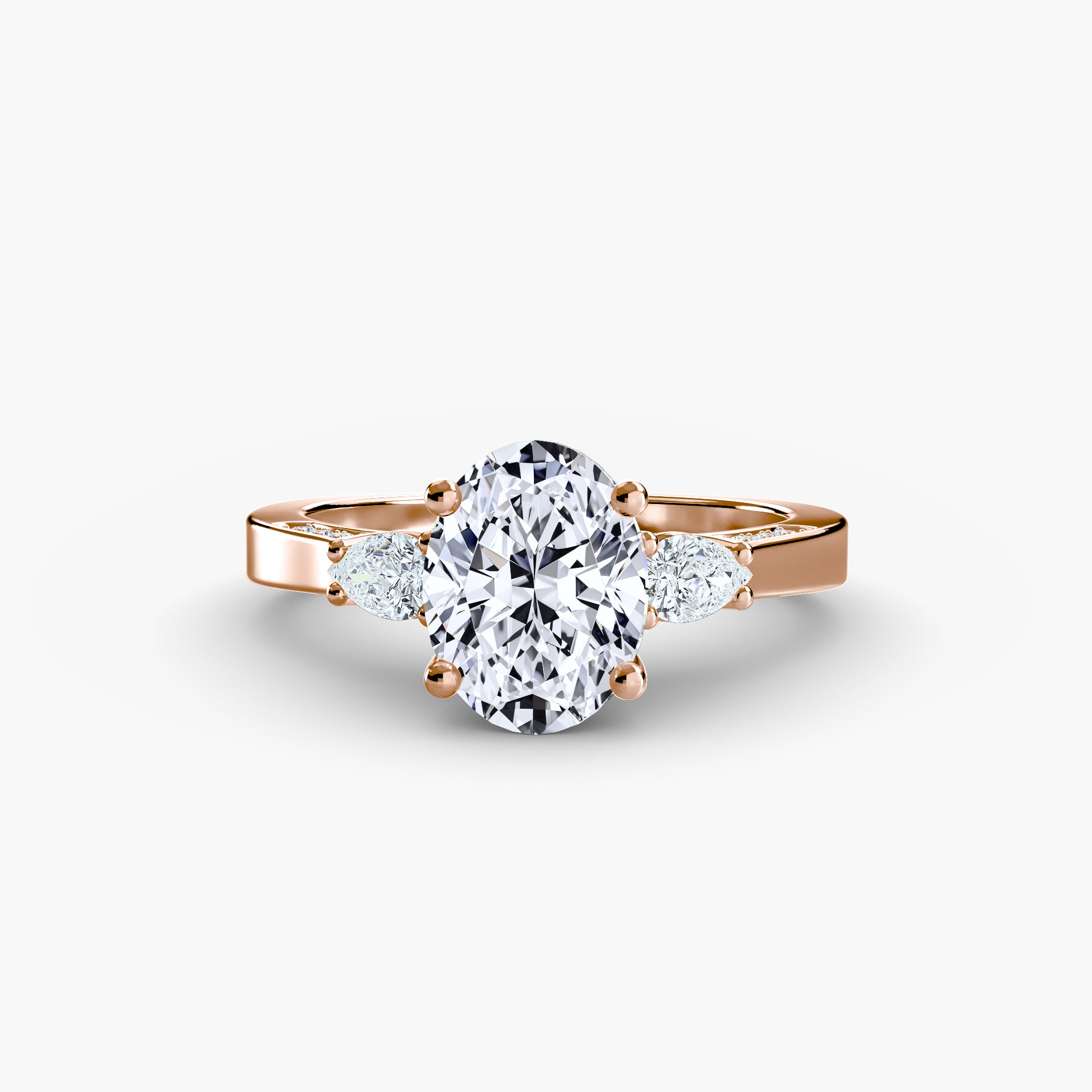 Ring with Three Stones and Pavé Bands