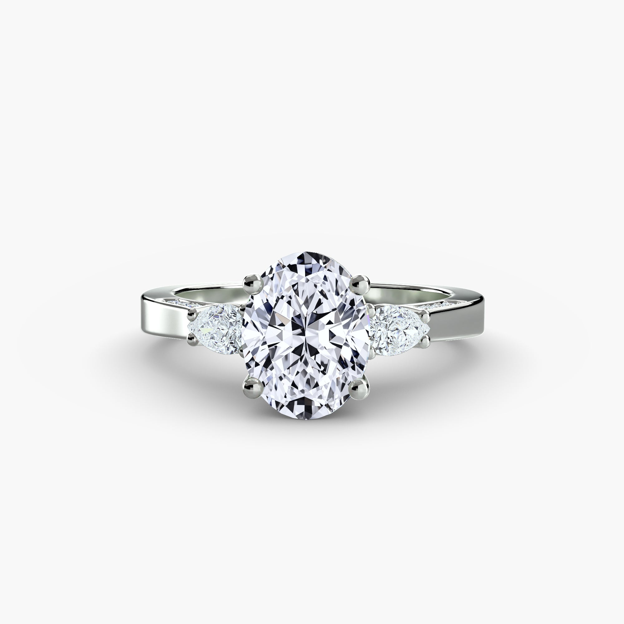 Ring with Three Stones and Pavé Bands