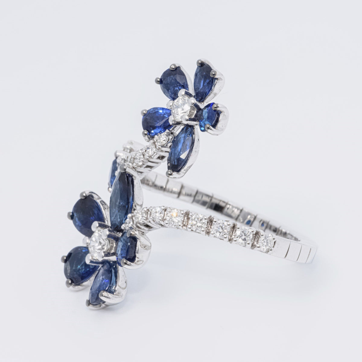 Sapphire and Diamond Petal Ring in 18kt White Gold