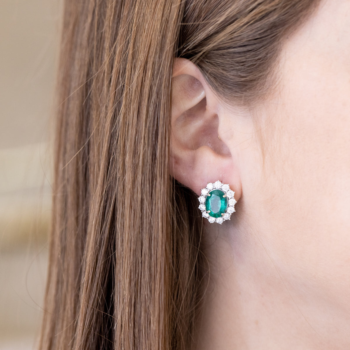 7.20ct Emerald, Diamond and 18KT Gold Earrings
