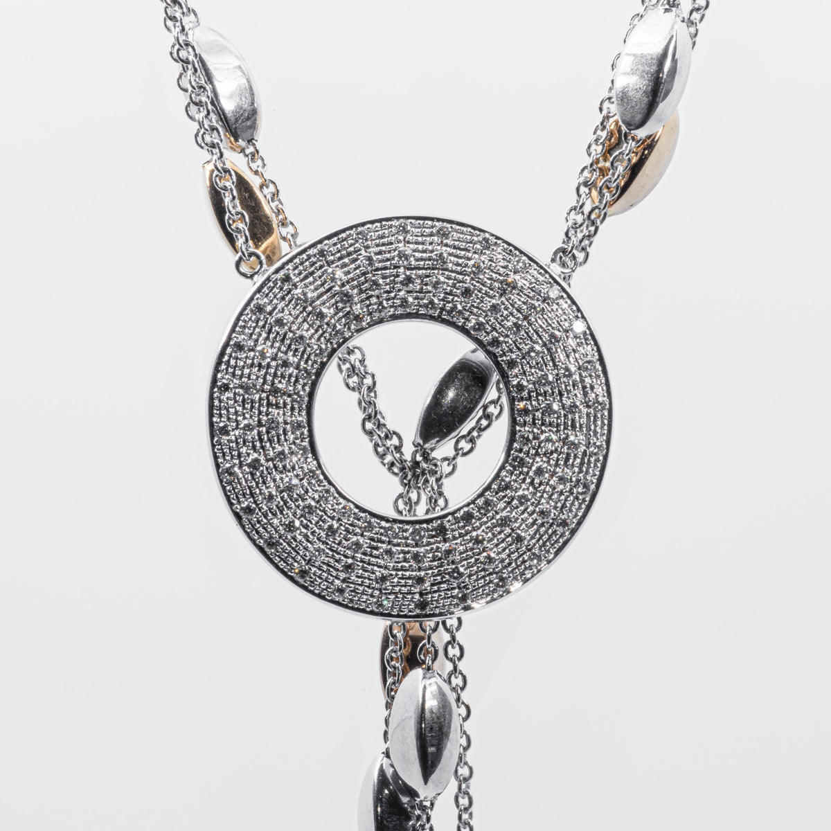 Light Circle Necklace with Gold Rays and Diamonds