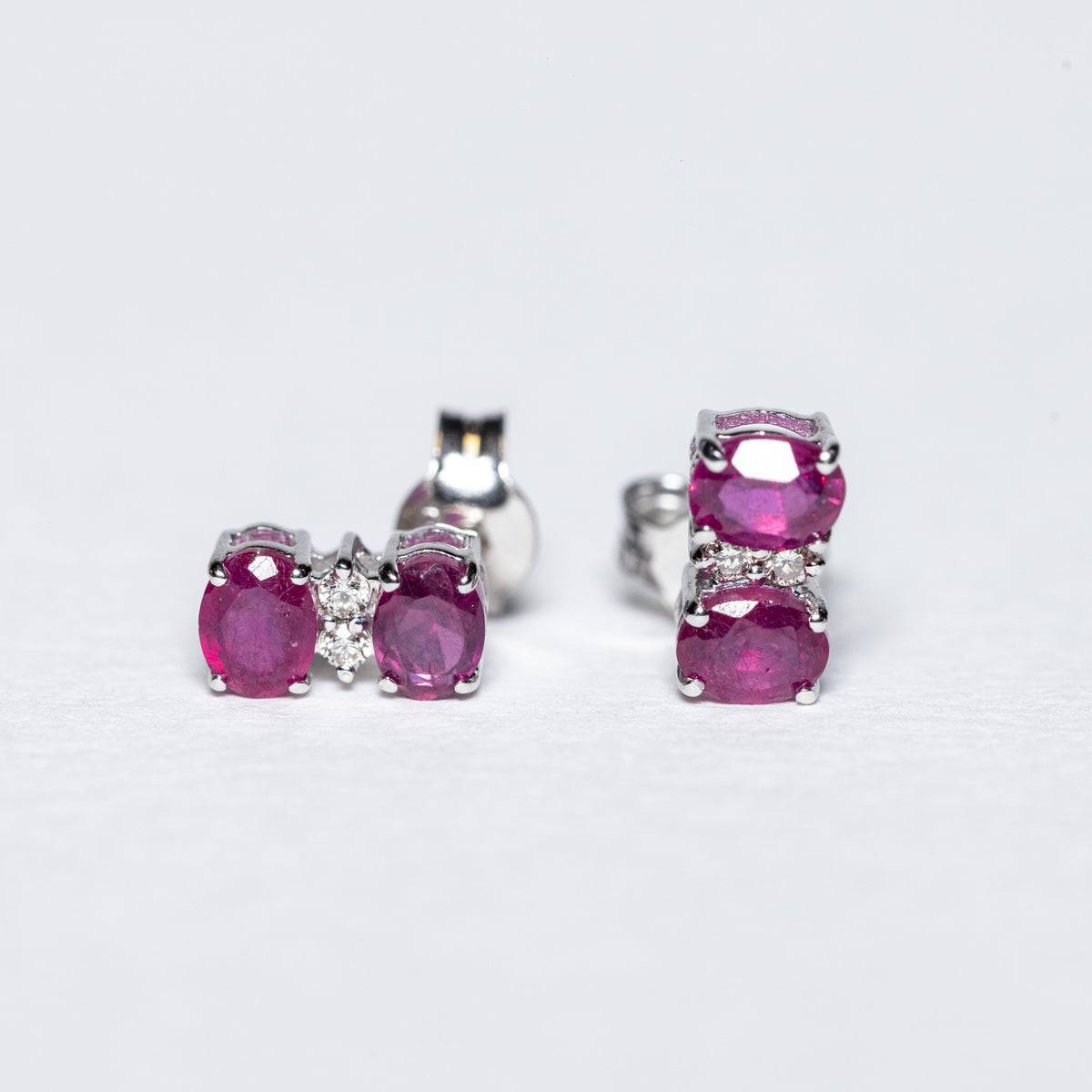 18KT White Gold Pendant Earrings with Rubies and Diamonds
