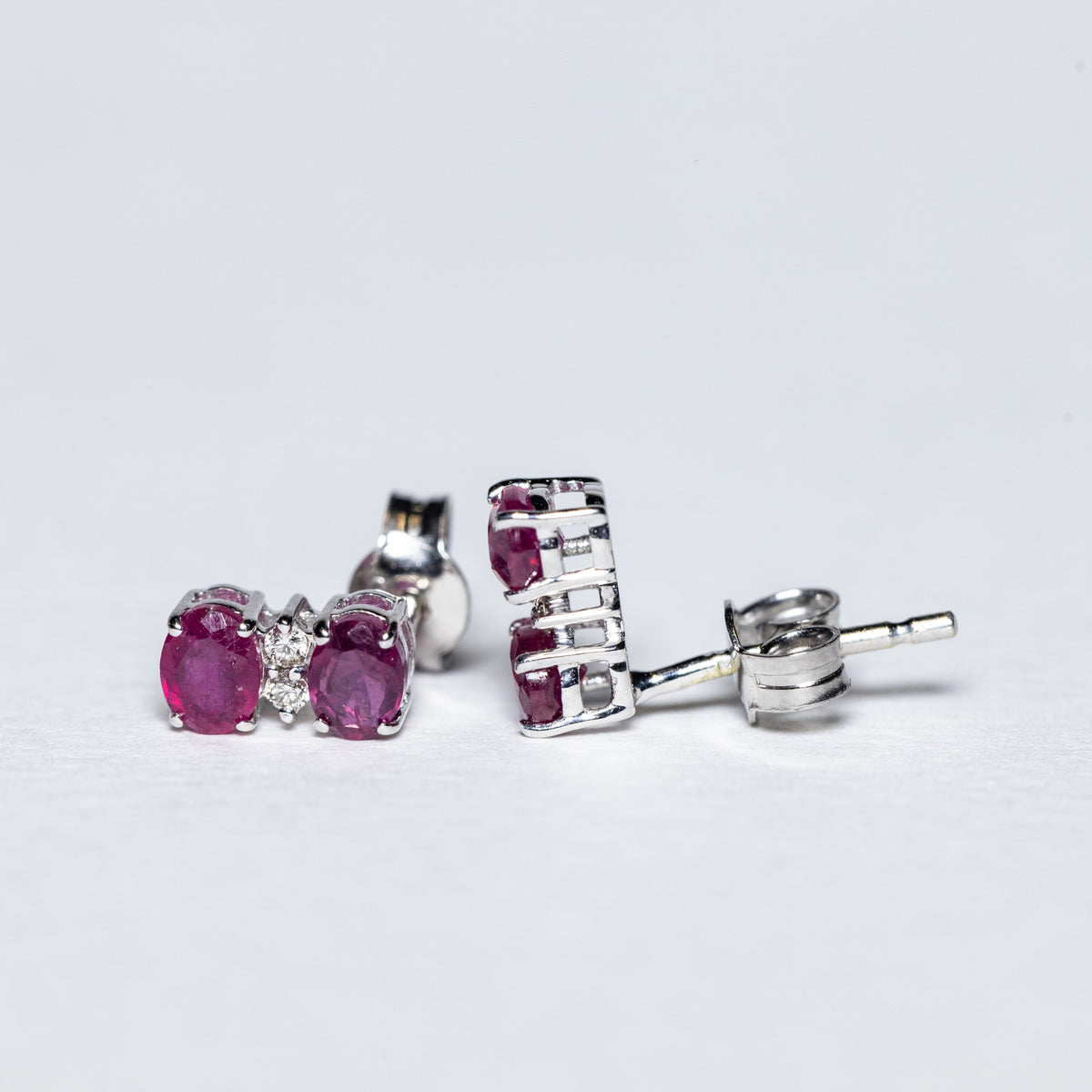 18KT White Gold Pendant Earrings with Rubies and Diamonds