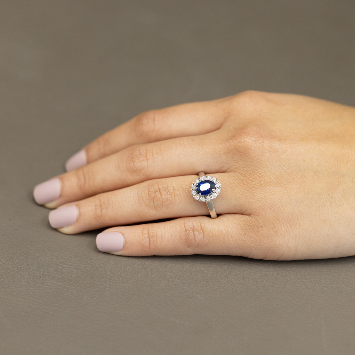 18KT White Gold Ring with Oval Cut Sapphire and Diamond Ring