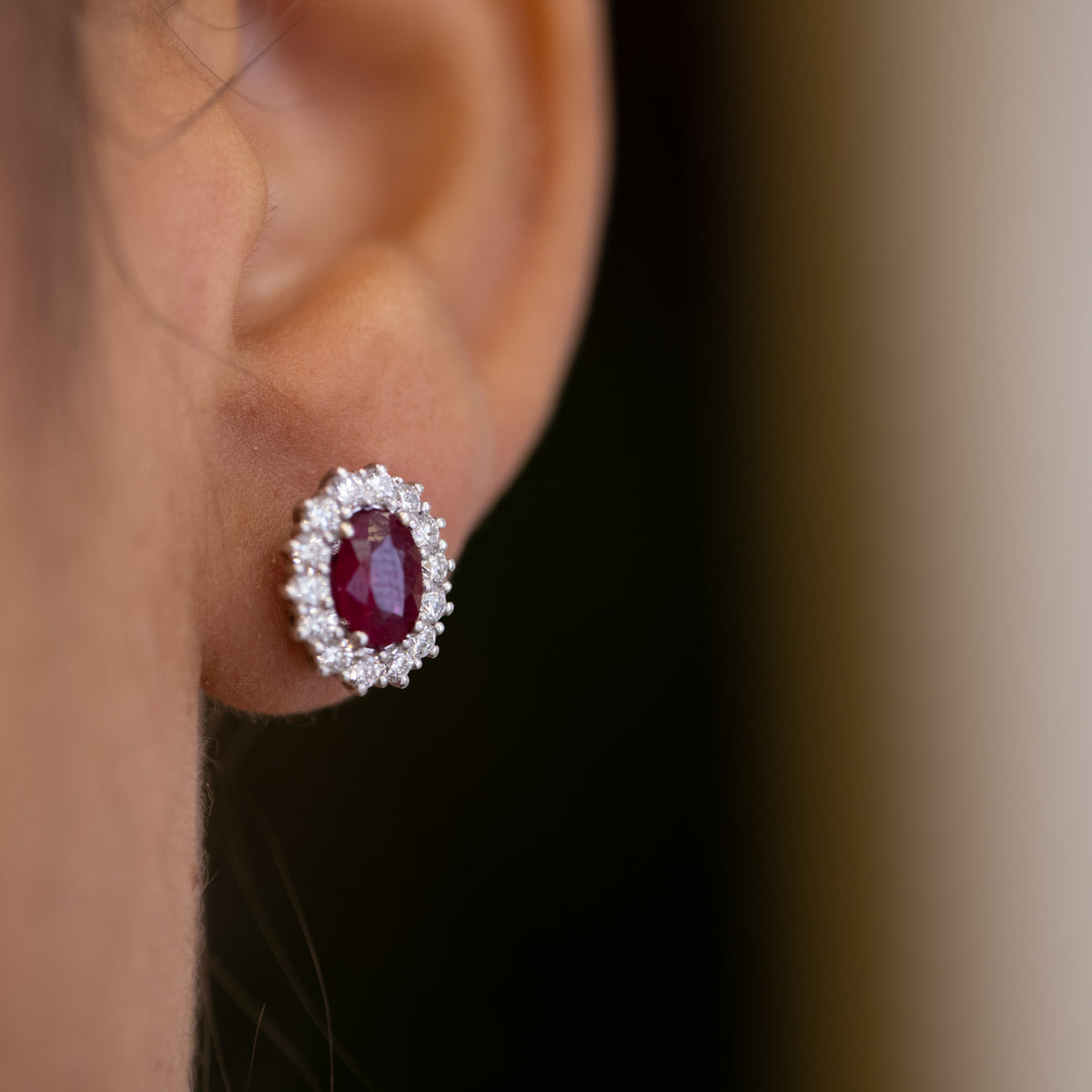18KT White Gold Earrings with Diamonds and Rubies