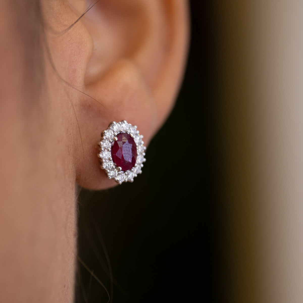 18KT White Gold Earrings with Diamonds and Rubies