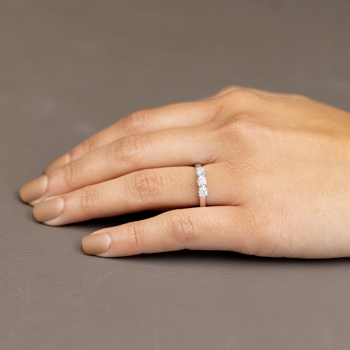 18K White Gold Trilogy Ring with Four Prong Setting