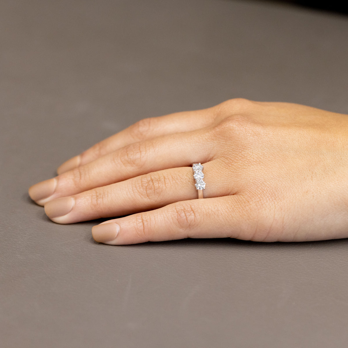 18K White Gold Trilogy Ring with Six Prong Setting