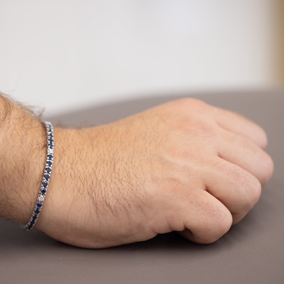 18KT White Gold Tennis Bracelet with Diamonds and Sapphires