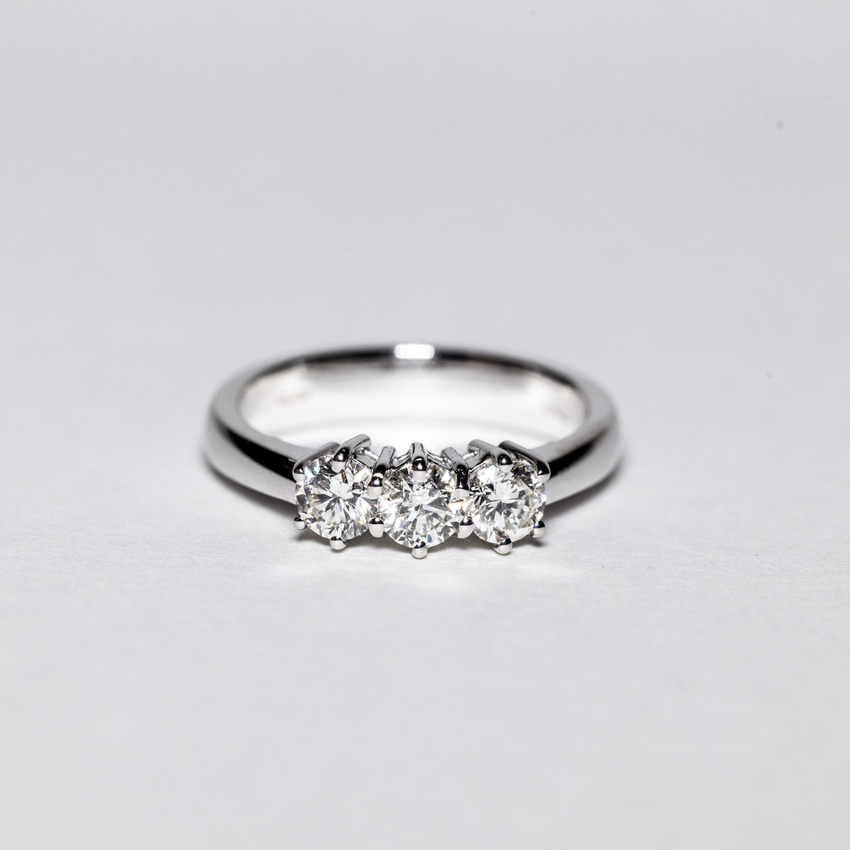 18K White Gold Trilogy Ring with Six Prong Setting