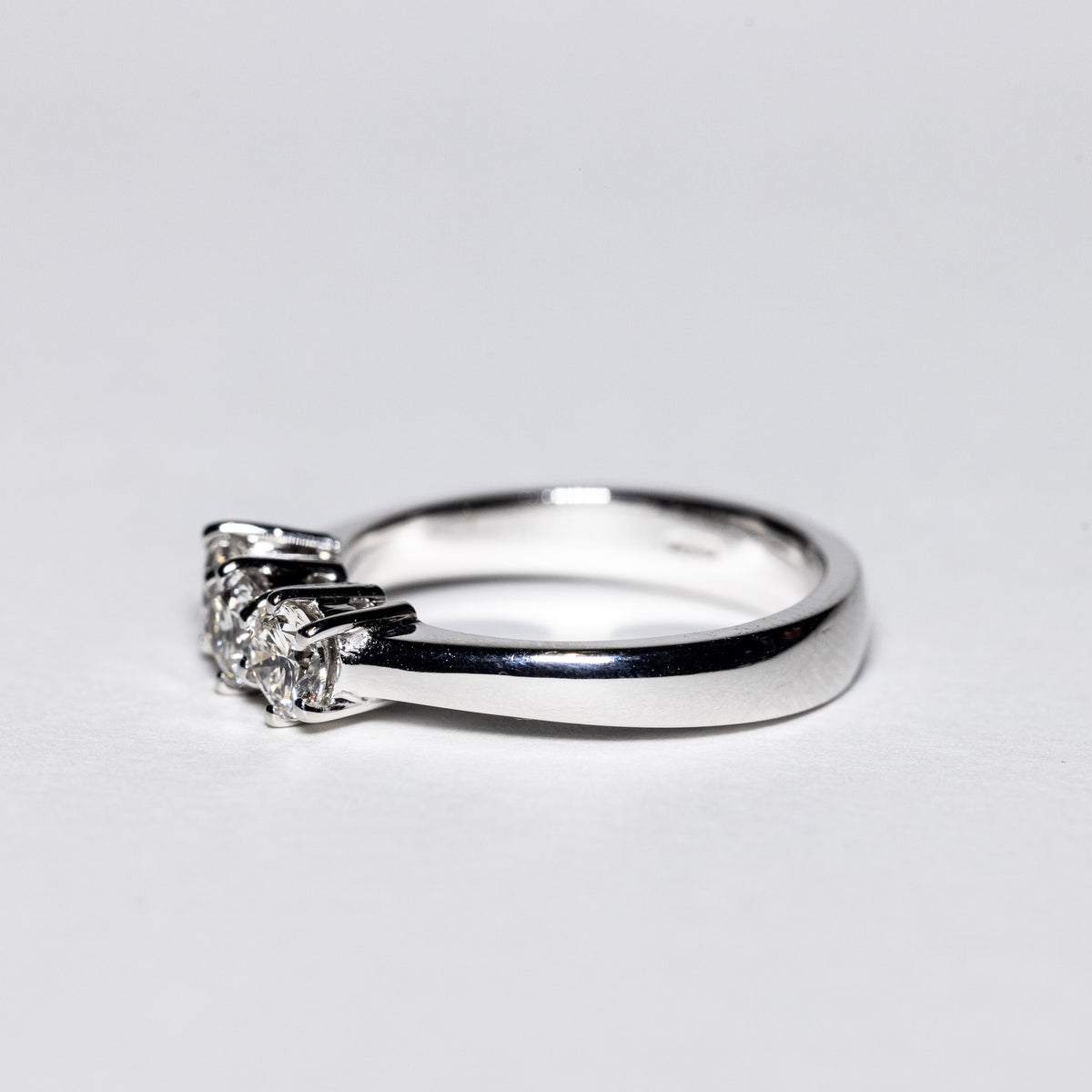 18K White Gold Trilogy Ring with Six Prong Setting