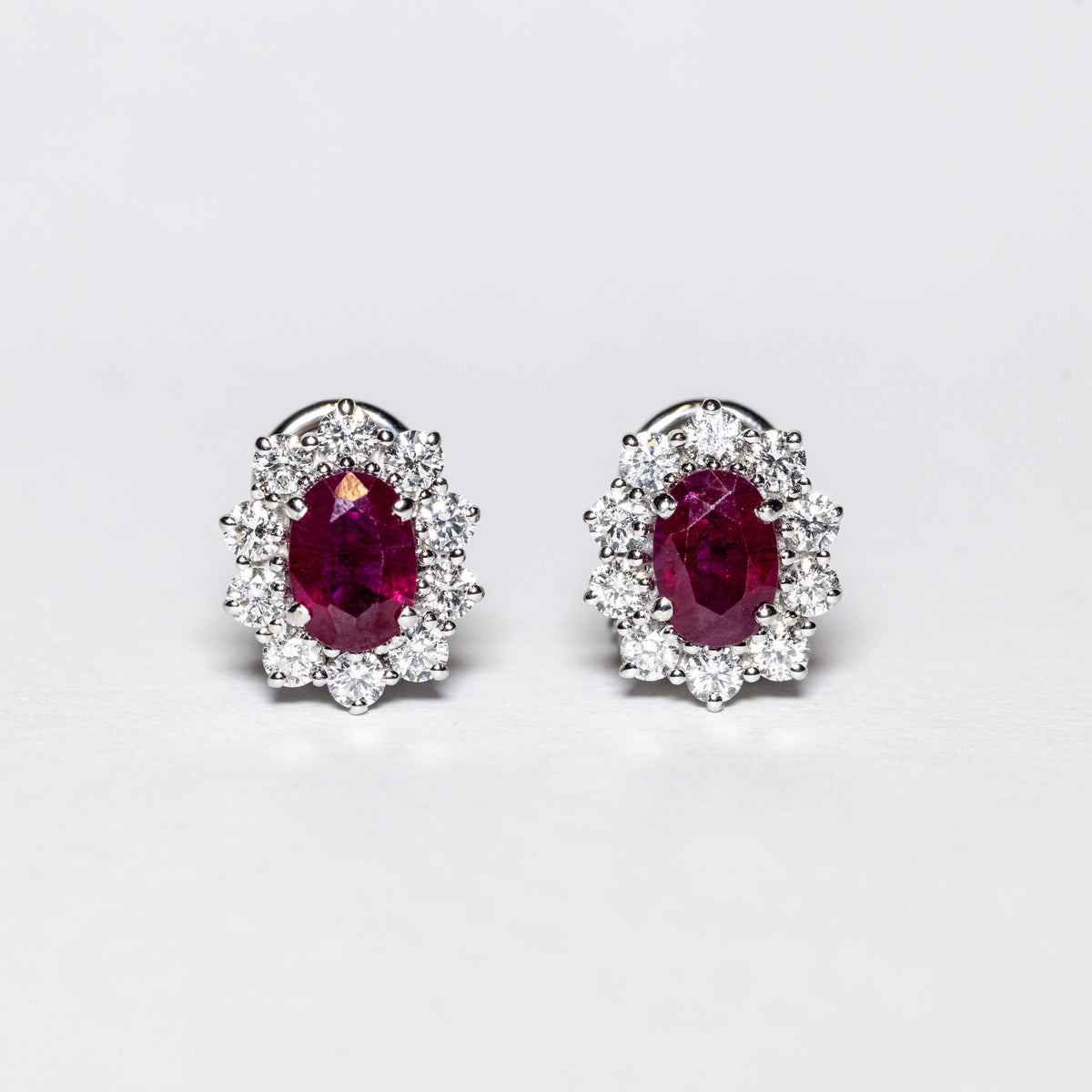 18Kt White Gold Earrings with Ruby and Diamond Ring 