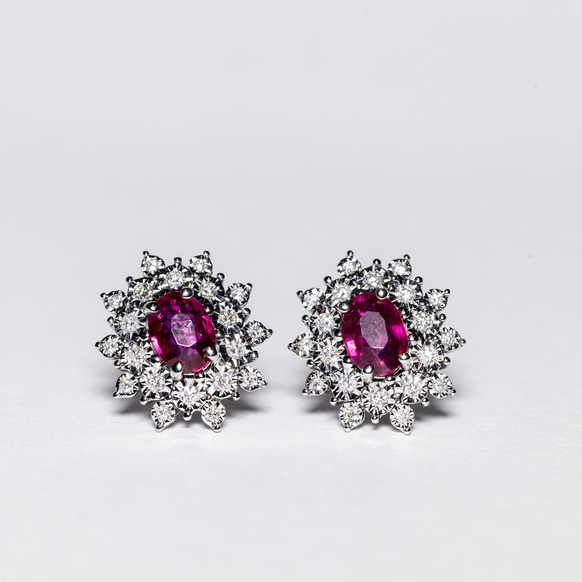 18K White Gold Earrings with Ruby and Diamonds Snowflake Shape
