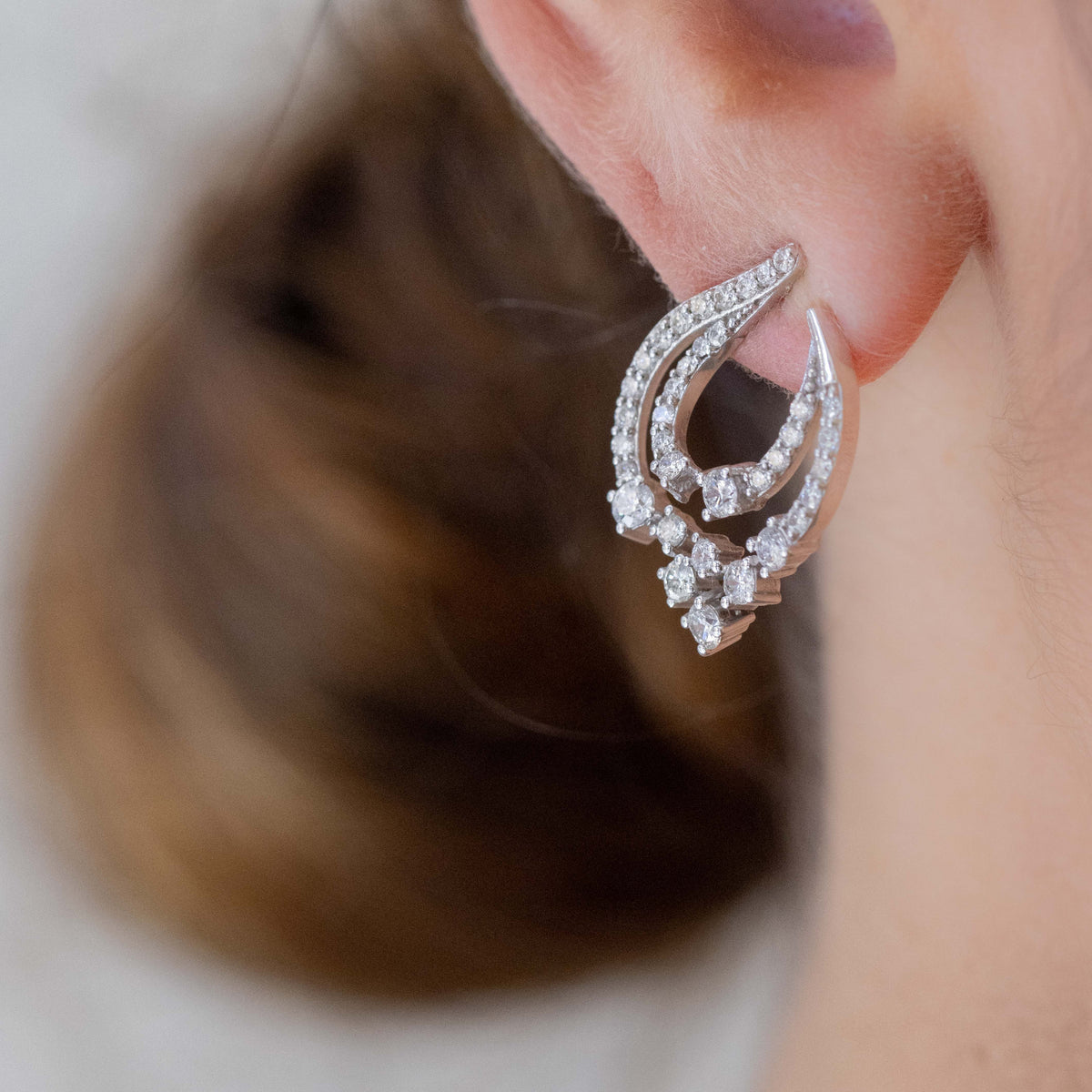 Luxury Fantasy Shape Earrings in 18kt White Gold and Surround in Rotating Diamonds
