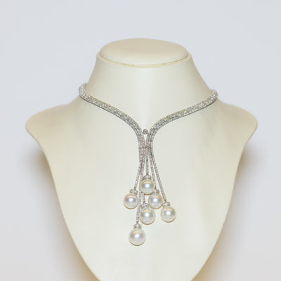 Collana Collier in oro bianco 18kt con Diamanti taglio brillante e Perle Australia