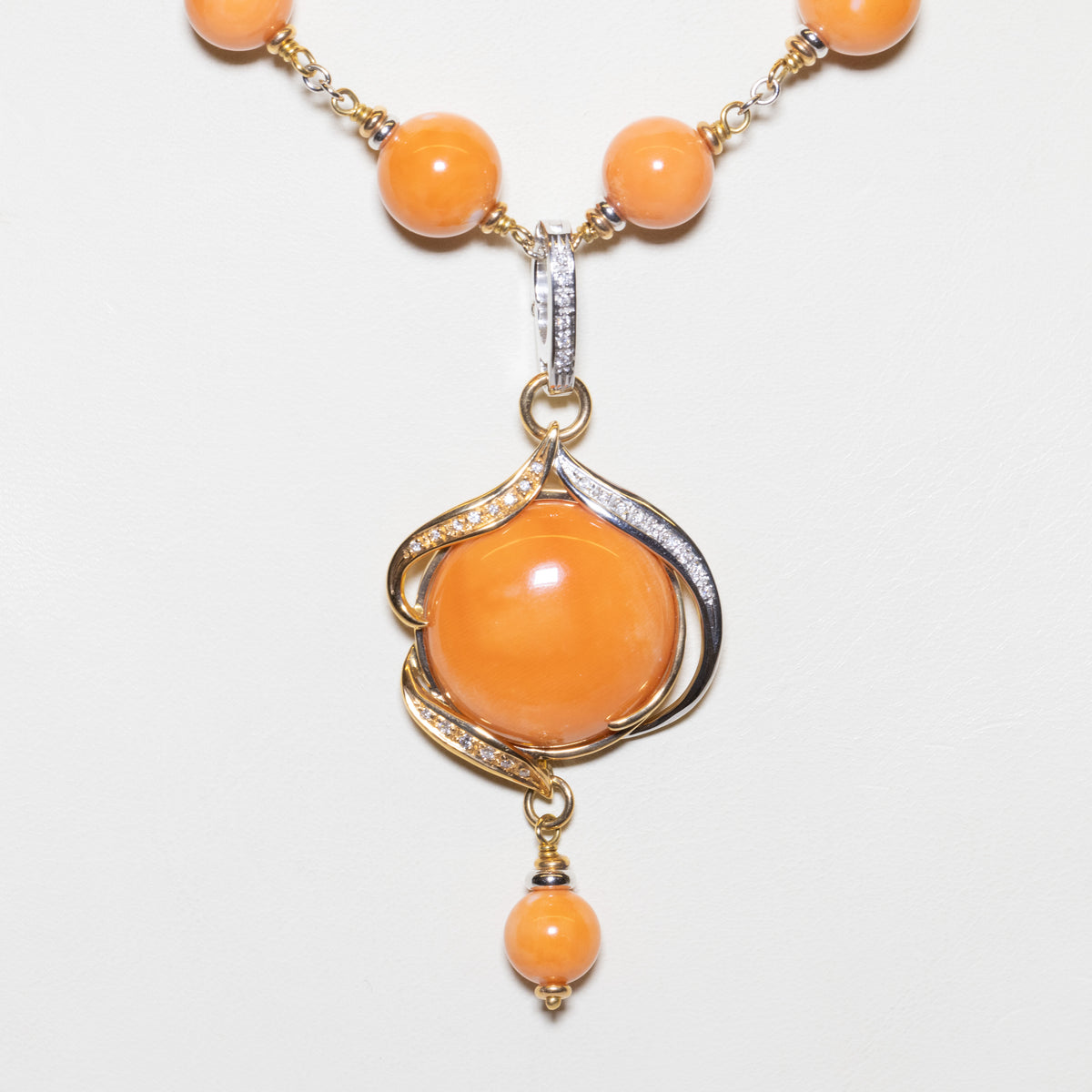 Coral Necklace, in 18kt White and Yellow Gold with Diamond Outline