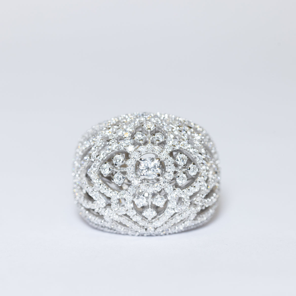 Personalized 18KT White Gold Band Ring with Brilliant Cut Diamonds