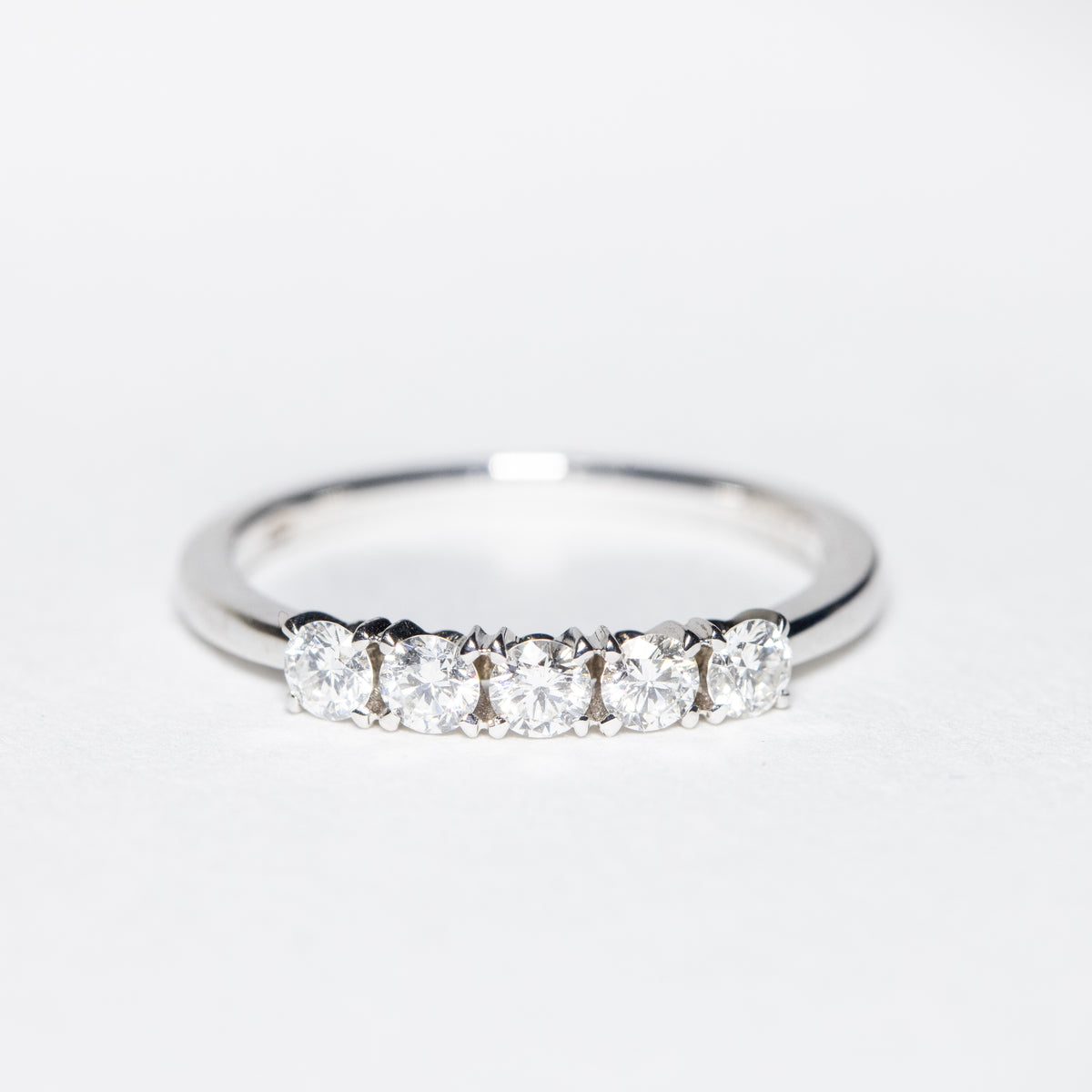 18kt White Gold Veretta Ring with 5 Excellent Cut Diamonds