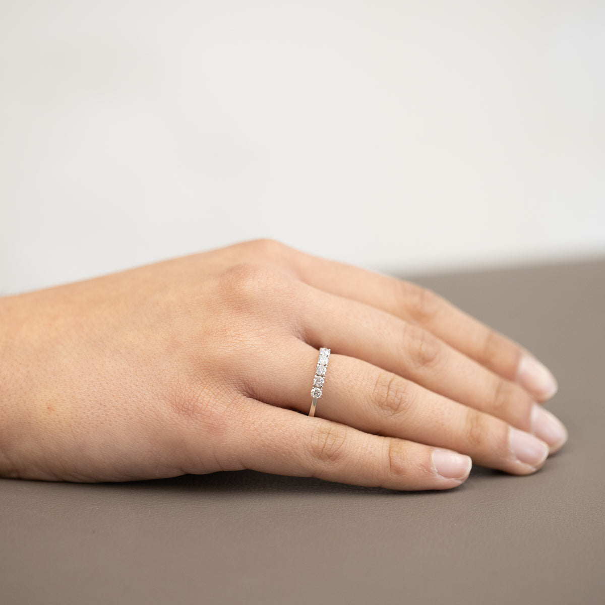 18kt White Gold Veretta Ring with 5 Excellent Cut Diamonds